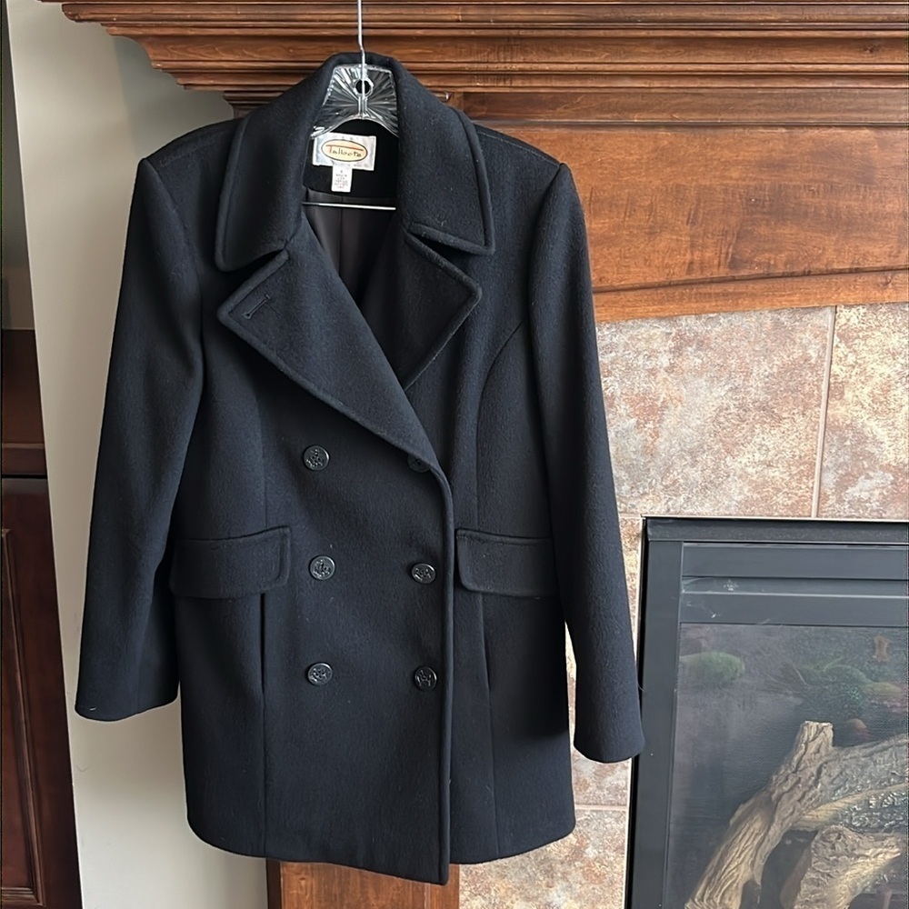 Vintage Talbots classic timeless wool double breasted black pea coat size 6